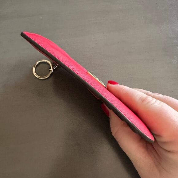 Kate Spade Bright Red Saffiano Leather Zip Top Card Holder Keychain Wallet - Picture 3 of 8